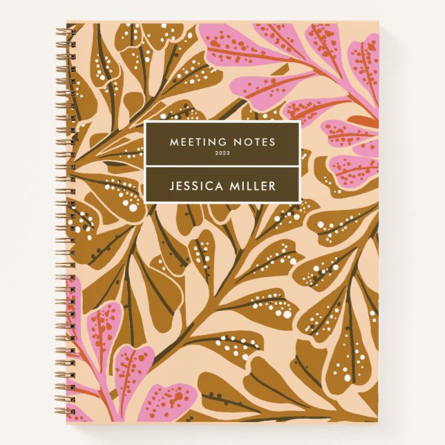 Bronze brown & Sugar pink dotted Personalize Name Notebook (Front)