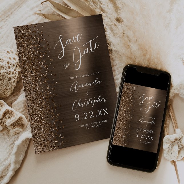 Bronze Brushed Metal Script Save the Date Announcement (Creator Uploaded)