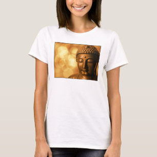 Bronze Buddha Statue with Golden Bokeh Background T-Shirt