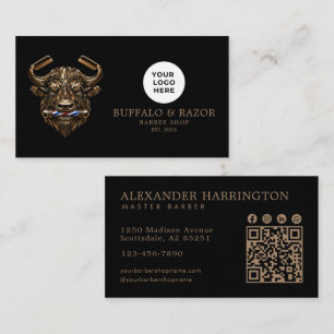 Bronze Buffalo Professional Barber Shop Qr Code Business Card