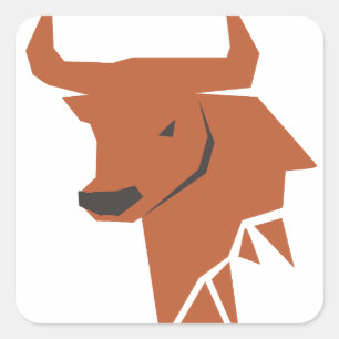 Bronze Bull Silhouette Zodiac Square Sticker