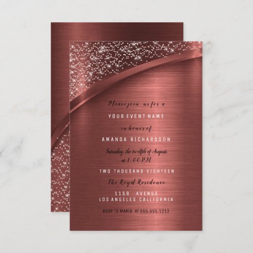 Bronze Burgundy Glitter Bridal Shower Birthday Invitation