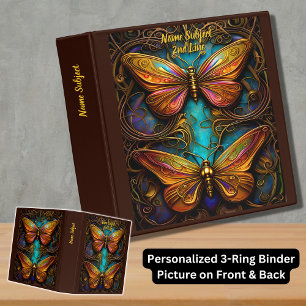 Bronze Butterflies on Aqua Blue 3 Ring Binder