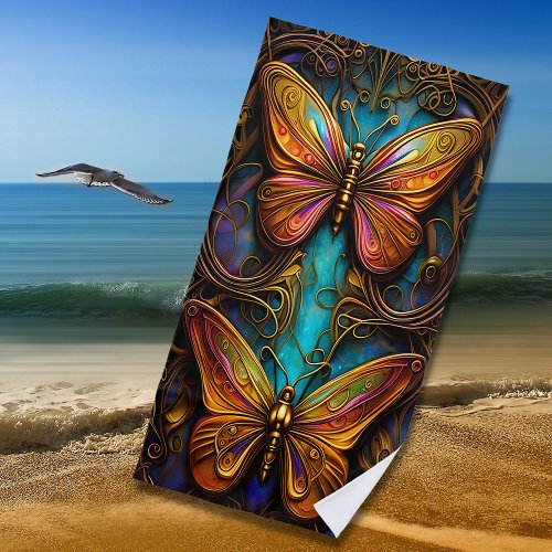 Bronze Butterflies on Aqua Blue     Beach Towel