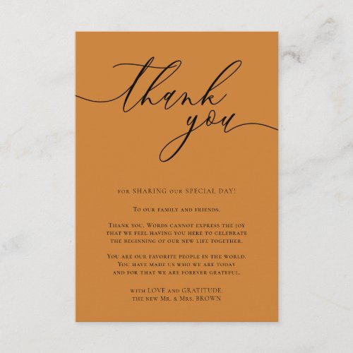 Bronze Calligraphic Custom Photo Thank You Enclosure Card