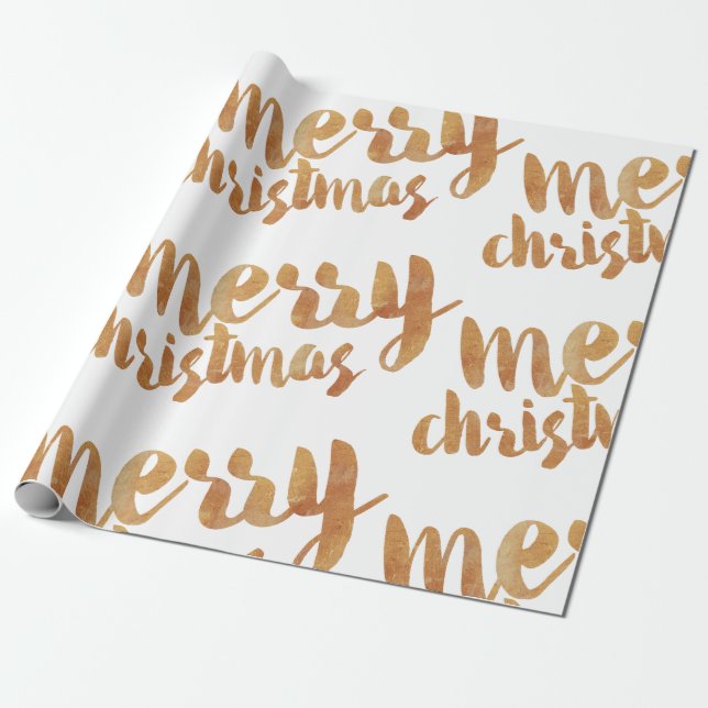 Bronze Calligraphy Merry Christmas Wrapping Paper (Unrolled)
