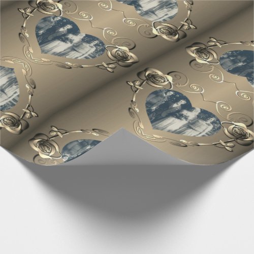 Bronze Color Rose Heart Frame Your Photo  Wrapping Wrapping Paper