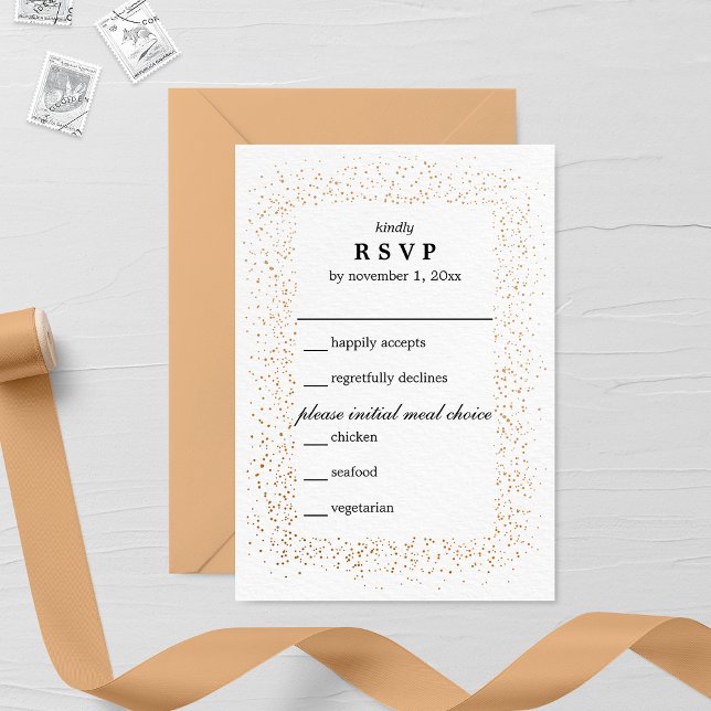 Bronze Confetti Burst Wedding RSVP Card (Creator Uploaded)