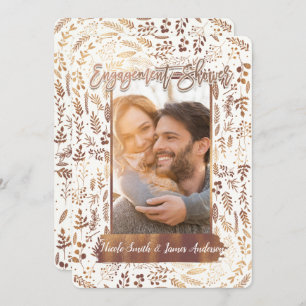 Bronze Copper Foil Modern Engagement Shower Photo Invitation