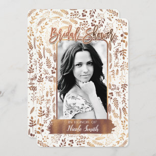 Bronze Copper Gold Foil Modern Bridal Shower Photo Invitation