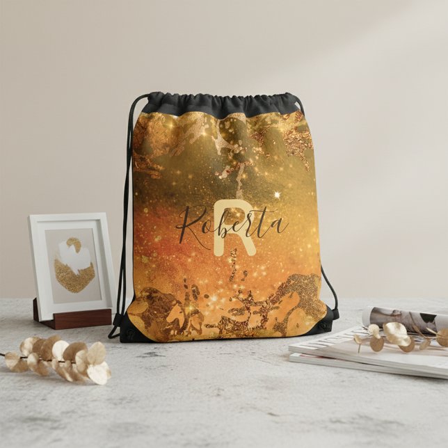 Bronze Copper Gold Glitter Glam Chic Abstract  Drawstring Bag (Creator Uploaded)