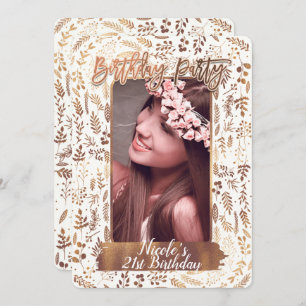 Bronze Copper Gold Modern Birthday Party Photo Invitation