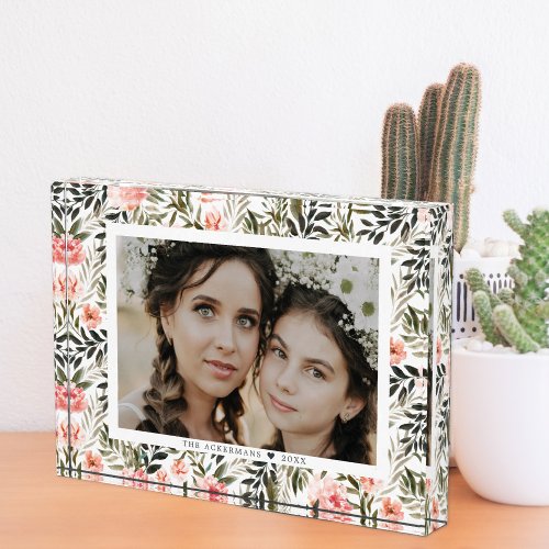 Bronze Coral Boho Watercolor Floral  Photo Block