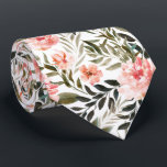 Bronze Coral Summer Floral Watercolor Flowers Neck Tie<br><div class="desc">Featuring watercolor peony flowers with lush botanical green foliage. Sweet as a sunset on a summer evening, coral offers depth that is simply intoxicating. Coral and light pink intertwined with organic greens and blues speak to backyard barbeques, summer peonies, or a walk through a cool foggy forest. Great for a...</div>
