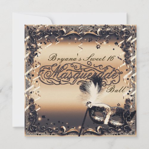 Bronze  Cream Masquerade Mask Elegant Ball Party Invitation