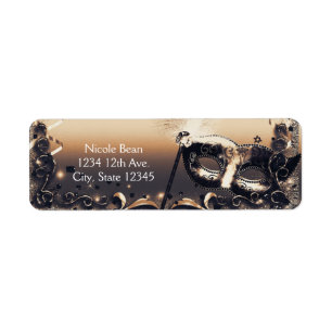 Bronze & Cream Masquerade Mask Elegant Ball Party Label