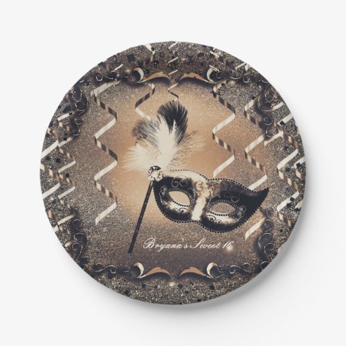 Bronze  Cream Masquerade Mask Elegant Ball Party Paper Plates