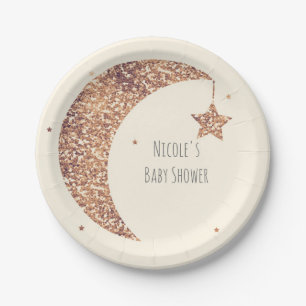Bronze Cream Moon & Stars Baby Shower Paper Plates