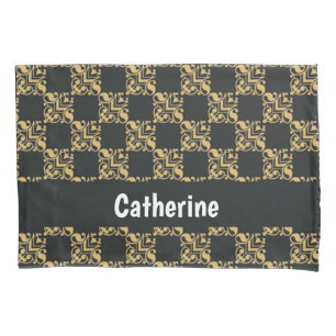 Bronze damask blocks pillow case