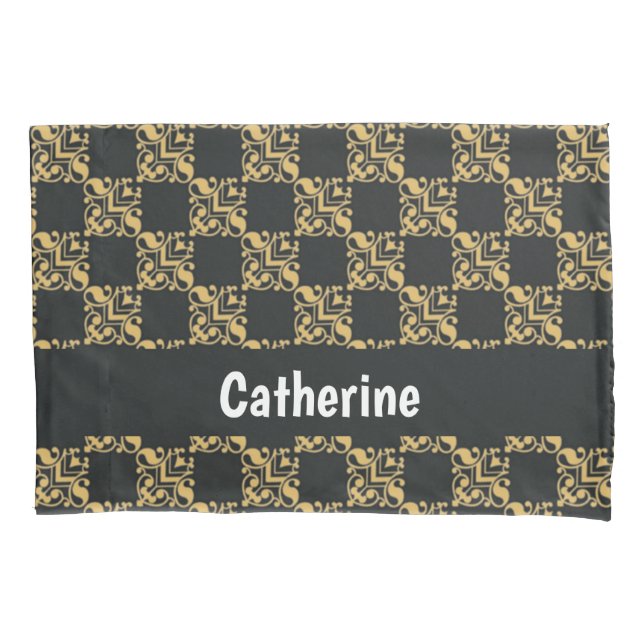 Bronze damask blocks pillow case (Front)