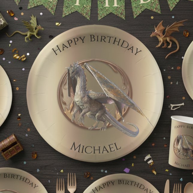 Bronze Dragon Birthday Party Paper Plates (Creator Uploaded)