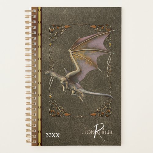 Bronze Dragon Distressed Antique  Leather Look Planner