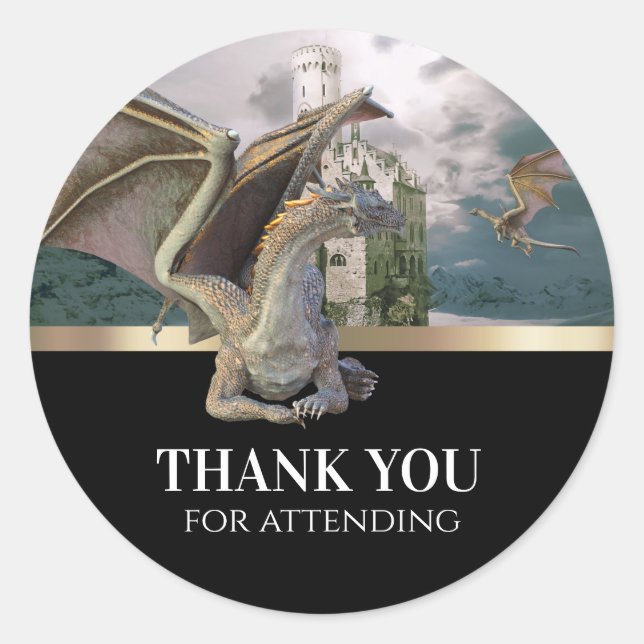 Bronze Dragon Medieval Castle Metallic Birthday  Classic Round Sticker (Front)
