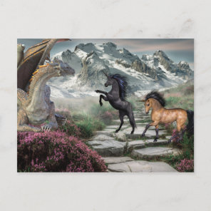 Bronze Dragon Unicorn Fantasy Postcard