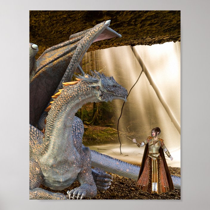 Bronze Dragon with Fairy Elf Queen Poster | Zazzle.com