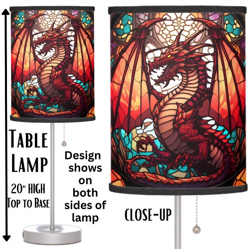 Bronze Dragon with Orange Glowing Wings Table Lamp