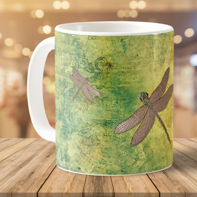 Bronze Dragonflies on Earthy Distressed Coffee Mug (Creator Uploaded)