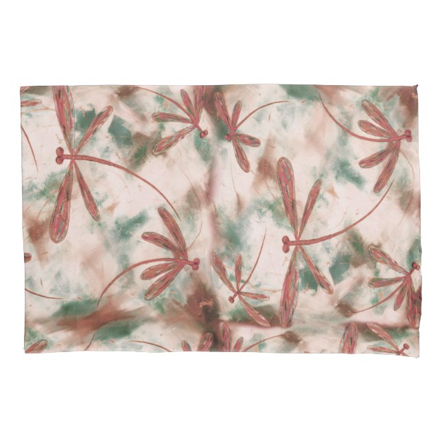 Bronze Dragonflies on Green Splash Pillow Case (Front)