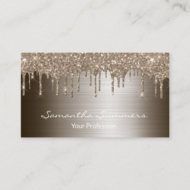 Bronze  Drips Metal Elegant Customize Glitter Business Card (Front)
