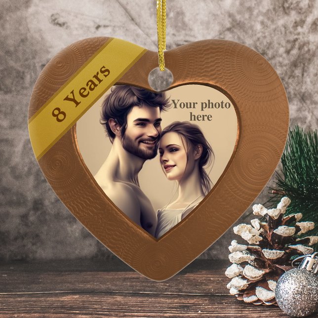 Bronze Effect 8th Anniversary: Add a Photo Ceramic Ornament (Creator Uploaded)