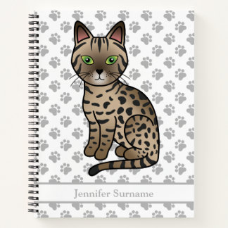 Bronze Egyptian Mau Cute Cartoon Cat &amp; Custom Text Notebook