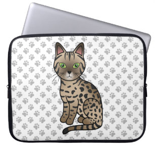 Bronze Egyptian Mau Cute Cartoon Cat Illustration Laptop Sleeve