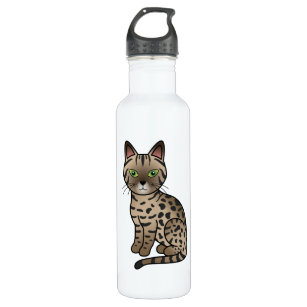Bronze Egyptian Mau Cute Cartoon Cat Illustration Stainless Steel Water Bottle