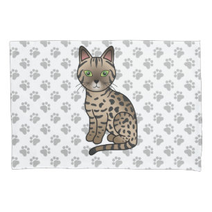 Bronze Egyptian Mau Cute Cartoon Cat & Paws Pillow Case