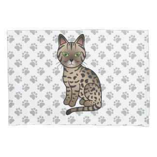 Bronze Egyptian Mau Cute Cartoon Cat &amp; Paws Pillow Case