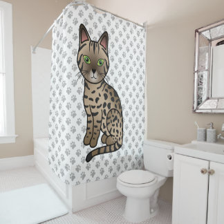 Bronze Egyptian Mau Cute Cartoon Cat &amp; Paws Shower Curtain