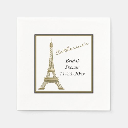 Bronze Eiffel Tower Paris France  Bridal Shower Paper Napkins