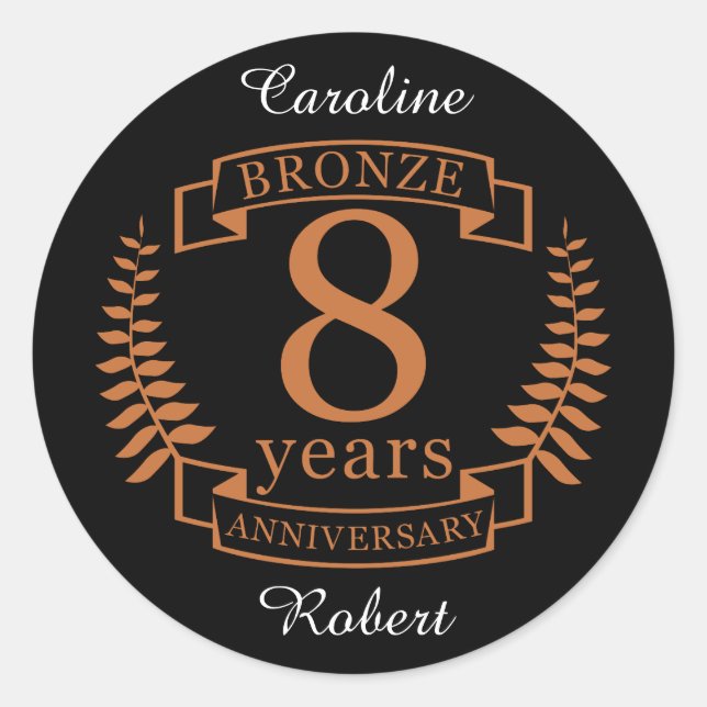 Bronze eighth wedding anniversary 8 years classic round sticker (Front)