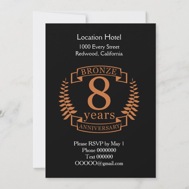 Bronze eighth wedding anniversary 8 years invitation | Zazzle