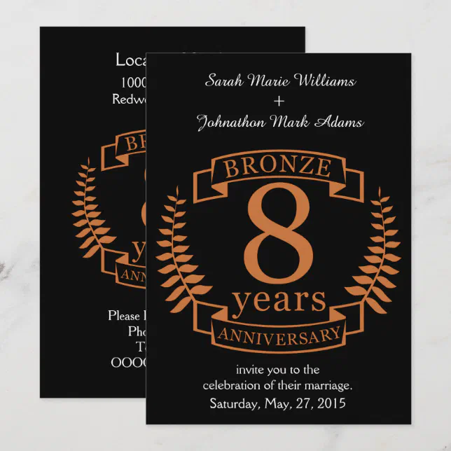 Bronze eighth wedding anniversary 8 years invitation | Zazzle