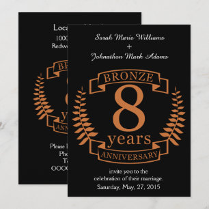 Bronze eighth wedding anniversary 8 years invitation