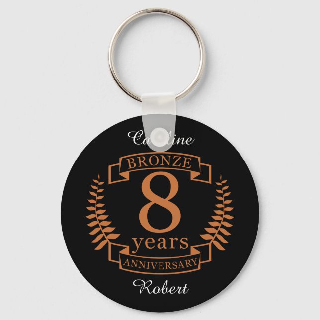 Bronze eighth wedding anniversary 8 years keychain (Front)