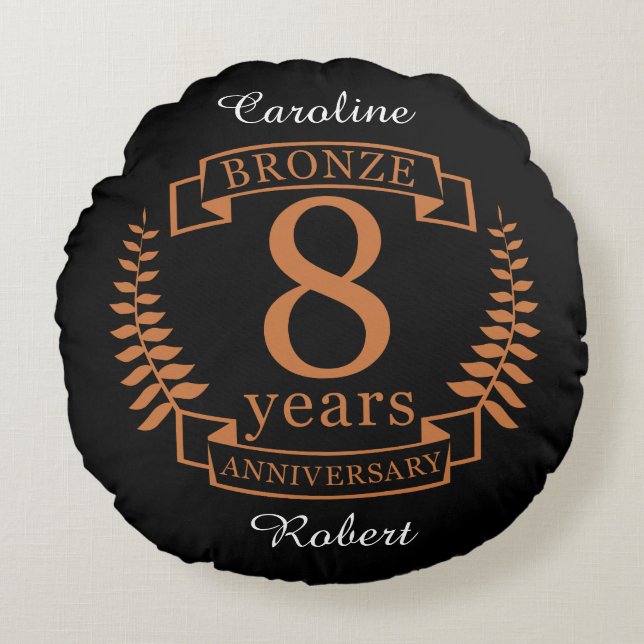 Bronze eighth wedding anniversary 8 years round pillow (Front)