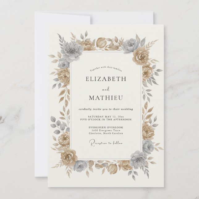 Bronze Elegant Botanical Wedding Invitation (Front)
