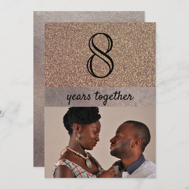 Bronze Elegant Glitter 8th Wedding Anniversary Invitation (Front/Back)