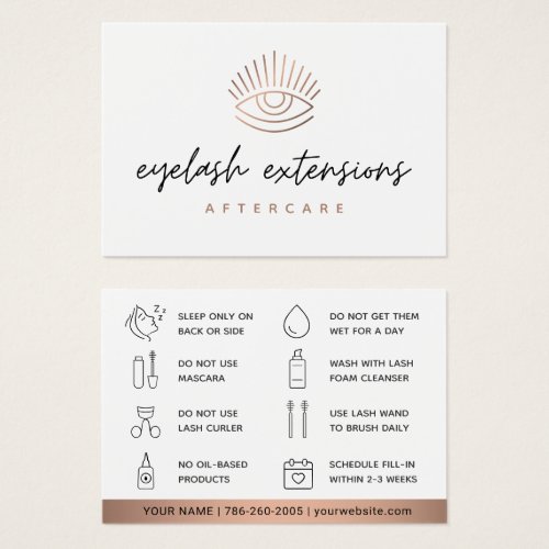 Bronze Eyelash Extensions Lash Aftercare Card